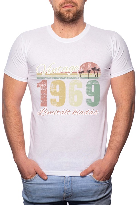 Limitált Kiadás - 1969, Normál fazonú feliratos férfi poló, 100% Pamut, 545, Fehér