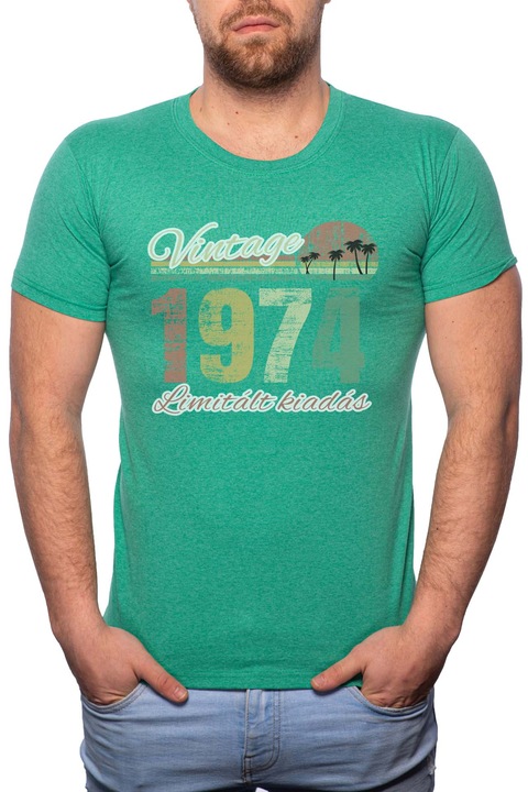 Limitált Kiadás - 1974, Normál fazonú feliratos férfi poló, 100% Pamut, 544, Zöld
