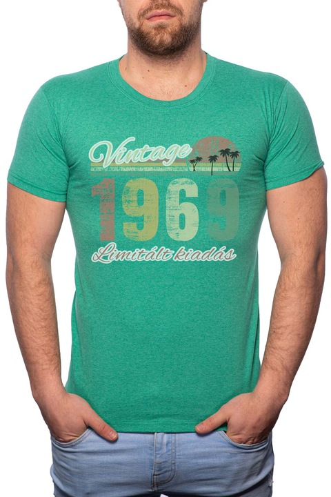 Limitált Kiadás - 1969, Normál fazonú feliratos férfi poló, 100% Pamut, 545, Zöld