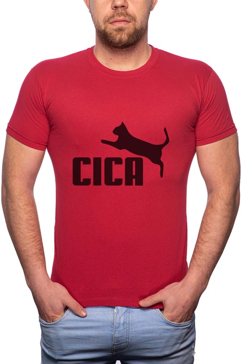 Cica, Normál fazonú feliratos férfi poló, 100% Pamut, 552, Piros