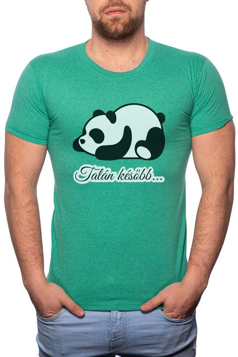 Panda - Talán később, Normál fazonú feliratos férfi poló, 100% Pamut, 554, Zöld