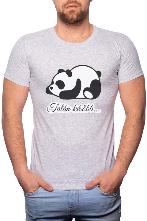 Panda - Talán később, Normál fazonú feliratos férfi poló, 100% Pamut, 554, Szürke