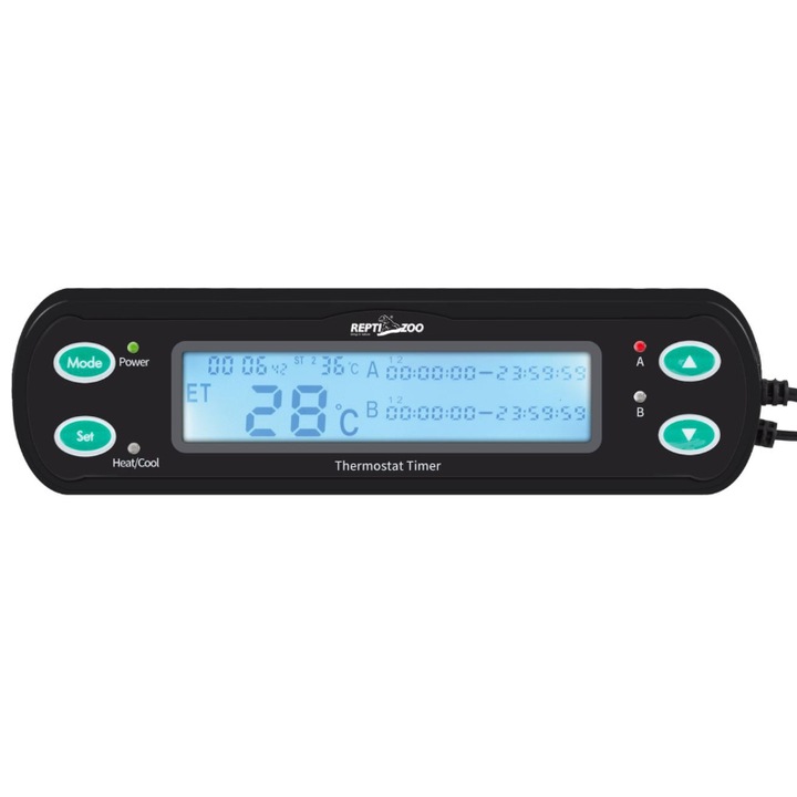 Termostat pentru terariu Repti-Zoo, Cu temporizator, 2 x 600W, Display digital, Multicolor
