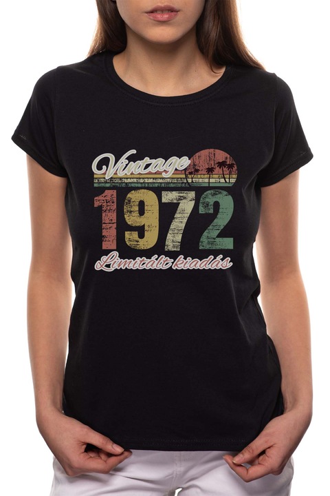 Limitált Kiadás - 1972, Kerek nyakú női póló, 100% Pamut, 540, Fekete
