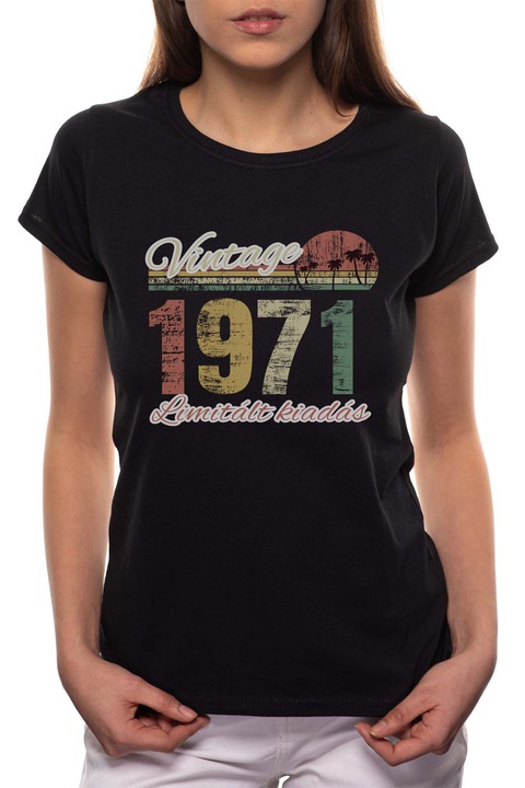 Limitált Kiadás - 1971, Kerek nyakú női póló, 100% Pamut, 541, Fekete