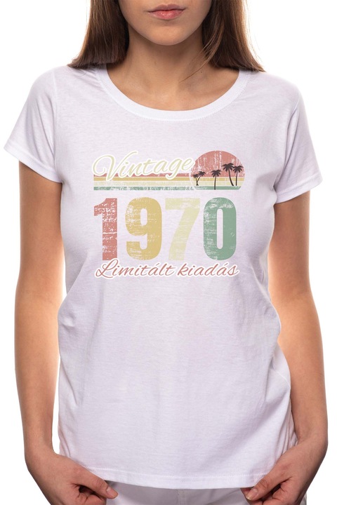 Limitált Kiadás - 1970, Kerek nyakú női póló, 100% Pamut, 542, Fehér