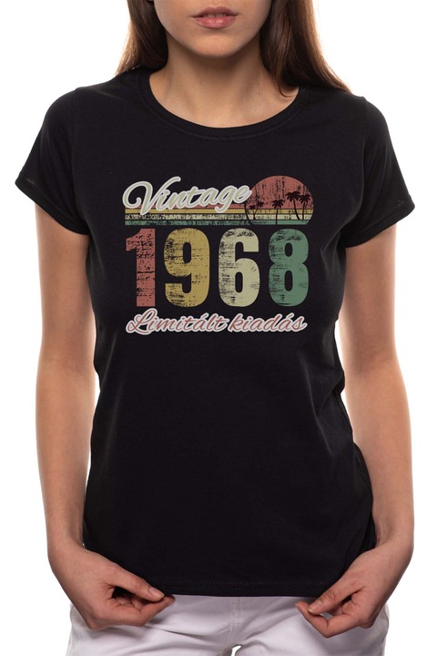 Limitált Kiadás - 1968, Kerek nyakú női póló, 100% Pamut, 546, Fekete