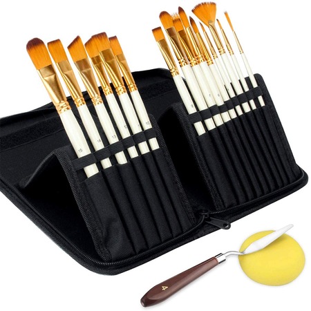 Set 15 pensule vopsea acrilica, TopGearWorld, Alb/Galben