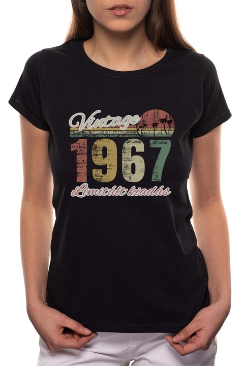 Limitált Kiadás - 1967, Kerek nyakú női póló, 100% Pamut, 547, Fekete