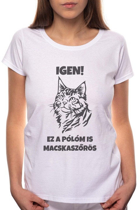Macskaszőr, Kerek nyakú női póló, 100% Pamut, 550, Fehér