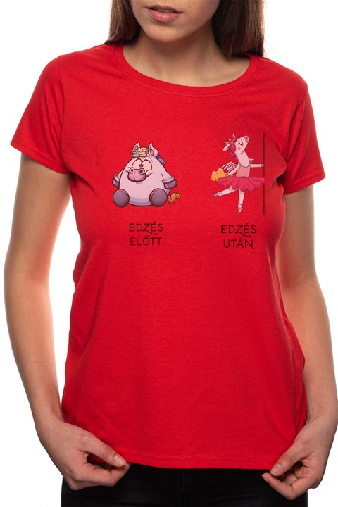 Edzés előtt - Edzés után, Kerek nyakú női póló, 100% Pamut, 549, Piros