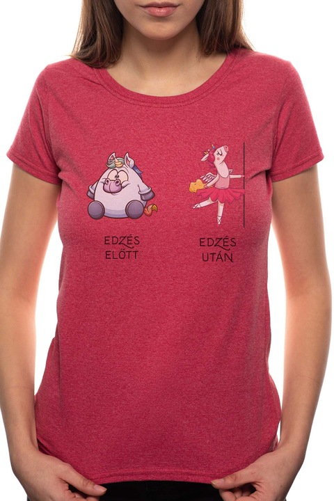 Edzés előtt - Edzés után, Kerek nyakú női póló, 100% Pamut, 549, Bordó