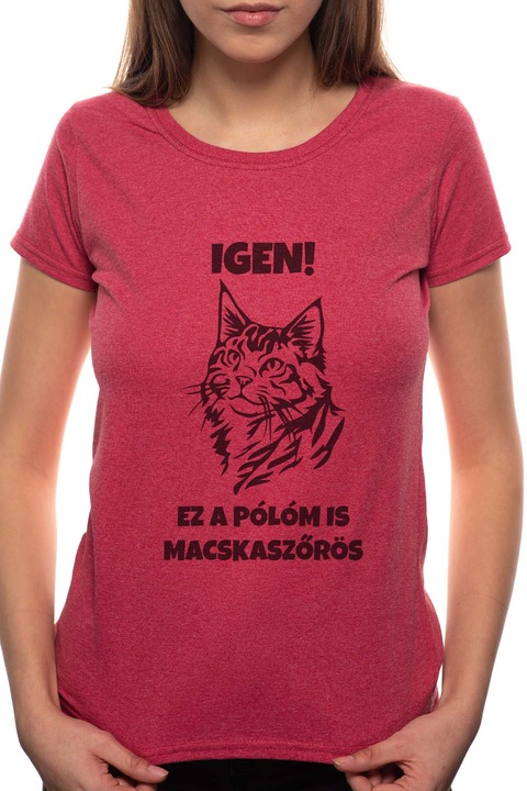 Macskaszőr, Kerek nyakú női póló, 100% Pamut, 550, Bordó