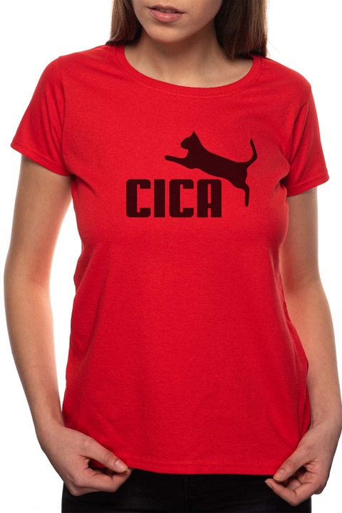 Cica, Kerek nyakú női póló, 100% Pamut, 552, Piros