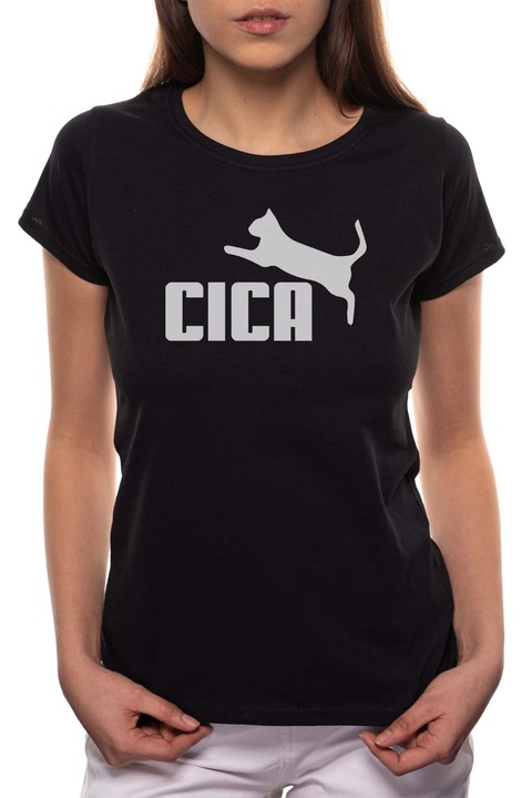 Cica, Kerek nyakú női póló, 100% Pamut, 552, Fekete