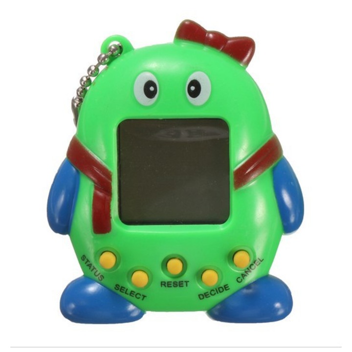 Tamagotchi interaktív elektronikus játék, 168 játék, kisállat modell, 6 év felett, zöld