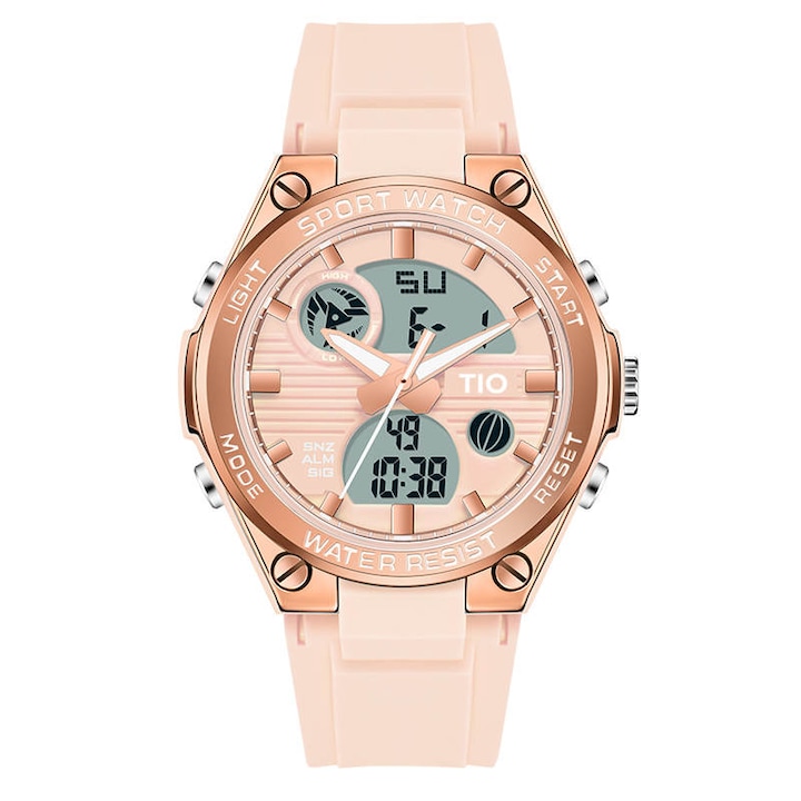 Дамски ръчен часовник TIO Sport Casual Digital Analog Quartz Ударо и водоустойчивост 5 ATM Розов
