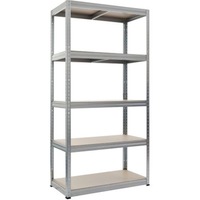 Raft metalic 5 polite MDF STRATEGIC 180x90x40 CM, 175 kg/polita, montaj fara surub prin clipsare, galvanizat, cadru metalic din otel zincat, polite maro, fabricat in UE
