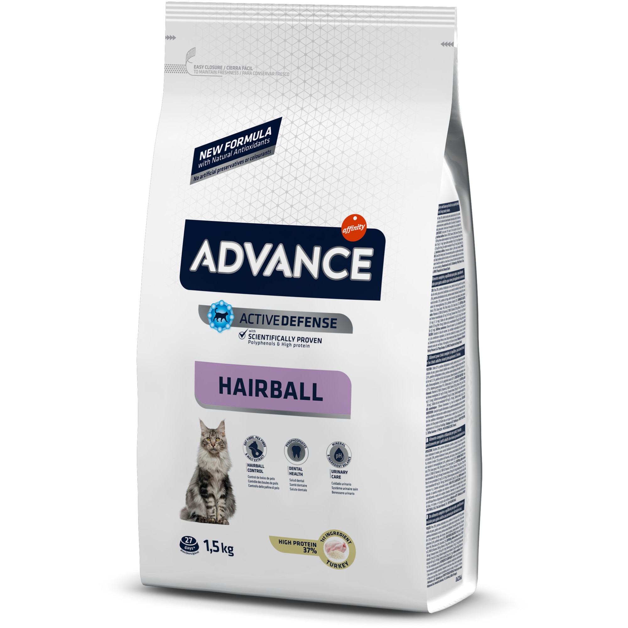 Hrana uscata pentru pisici Advance Hairball, Curcan si Orez, 1.5 Kg