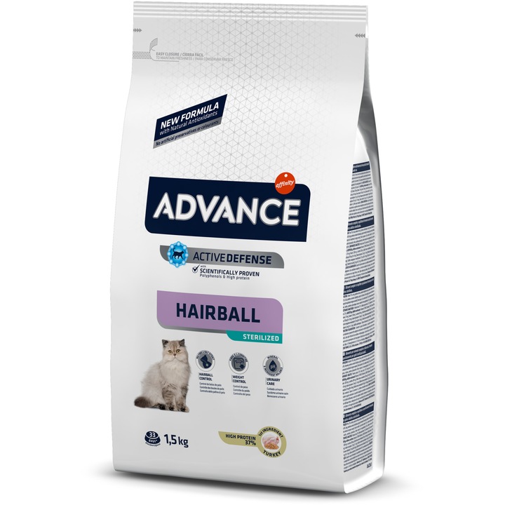 Hrana uscata pentru pisici Advance Sterilized Hairball, 1.5 Kg