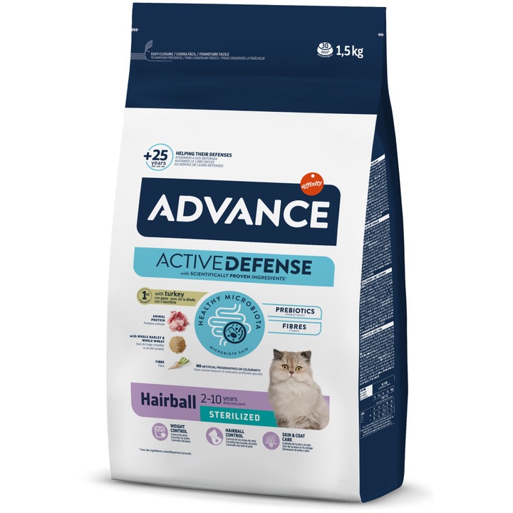 Hrana uscata pentru pisici Advance Sterilized Hairball, 10 Kg