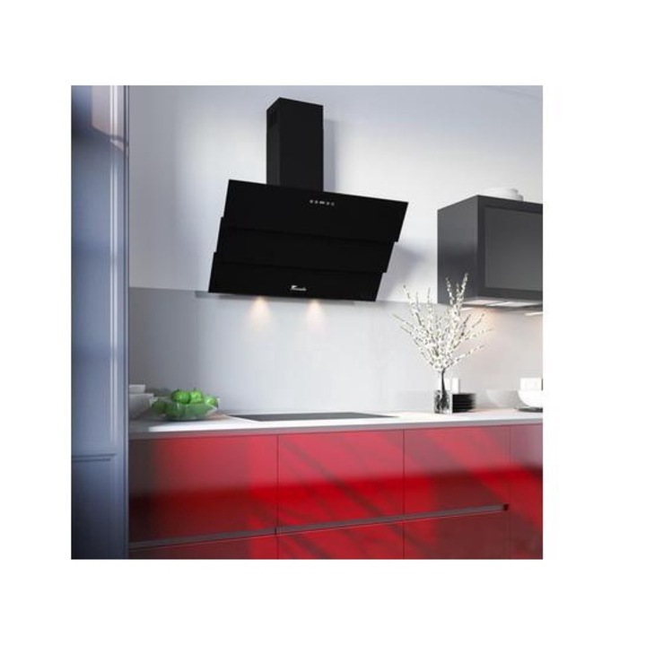 Tornado Megas 1200-90 LED Dekoratív motorháztető, A osztály, 1 turbó motor, szélesség 90 cm, 4 sebesség, elszívás 1200 m3/óra, fekete