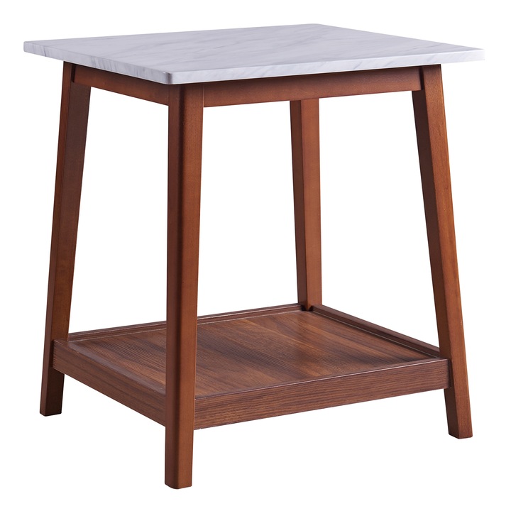 Помощна маса, Teamson Home, Kingston, Масив/MDF, Модел имитация на мрамор, 45.7x50.8x55.8 см, Бяло/Орех