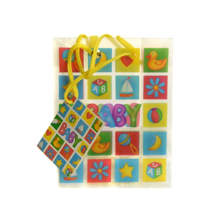 Geanta cadou, GlobalOutlet, Plastic, 14 cm, Multicolor