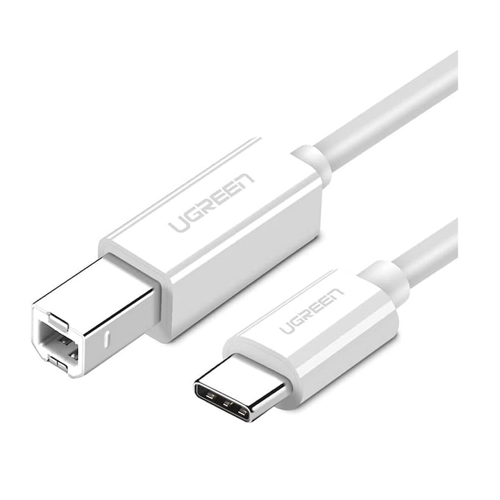 Cablu pentru imprimanta Ugreen US241, USB Type-C tata la USB 2.0 Type-B tata, 1.5m, Alb