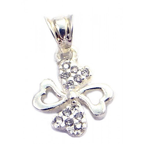 Pandantiv Trifoi cu pietre, Argint 925, 1,5 cm x 1 cm