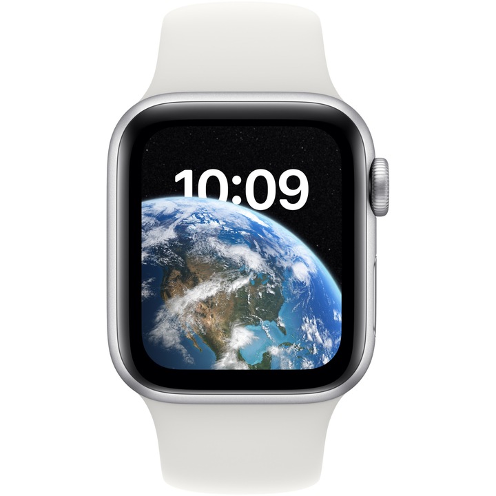 Apple Watch SE 2 (2022), Okosóra, GPS, Silver Alumínium tok, 40 mm, White Sport Band