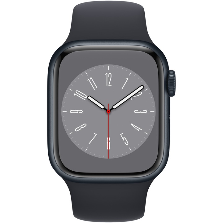 Apple Watch 8 Okosóra, GPS, mobil, Midnight Alumínium keret, 41 mm, Midnight Sport Band