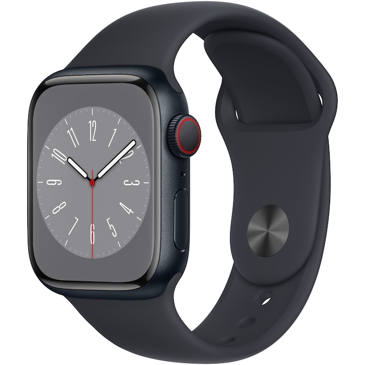 Apple Watch 8, GPS, Cellular, Carcasa Midnight Aluminium 41mm, Midnight Sport Band