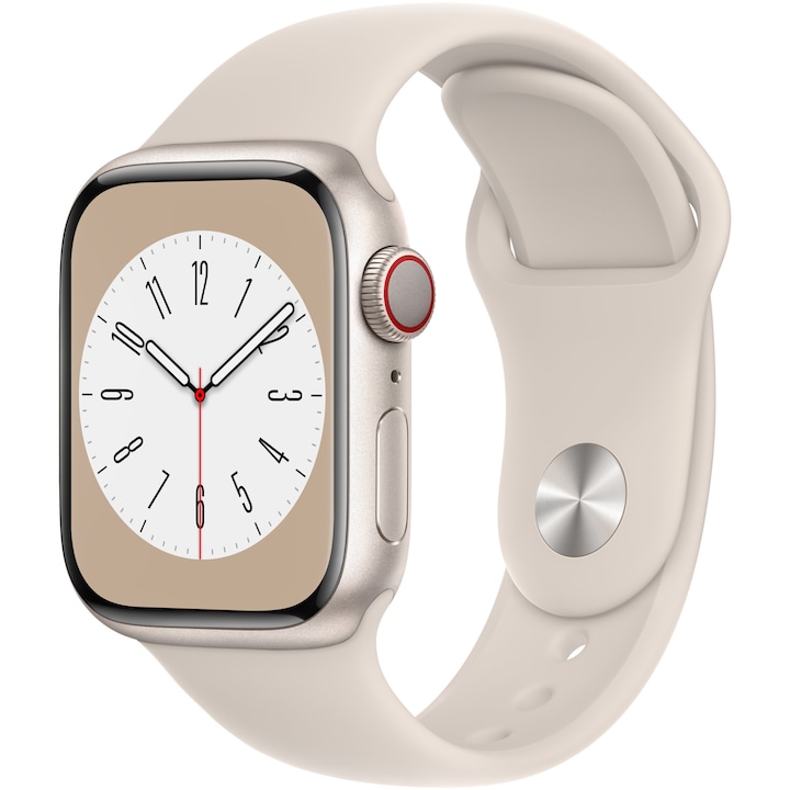 Смарт часовник Apple Watch 8, 41 мм, Cell, Starlight Aluminium Case, Starlight Sport Band
