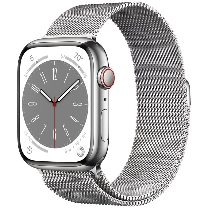 Apple Watch 8, GPS, Cellular, Carcasa Silver Stainless Steel 41mm, Silver Milanese Loop