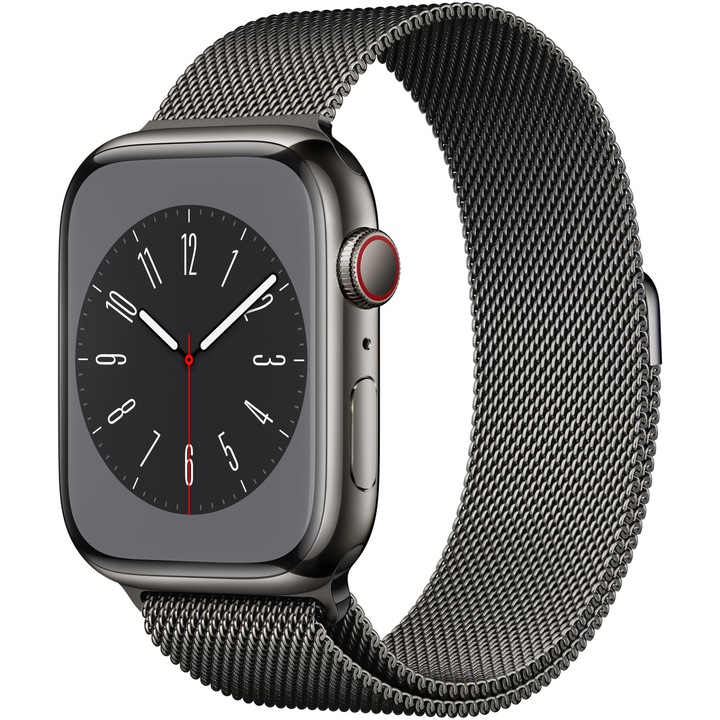 Смарт часовник Apple Watch 8, 41 мм, Cell, Graphite Stainless Steel Case, Graphite Milanese Loop
