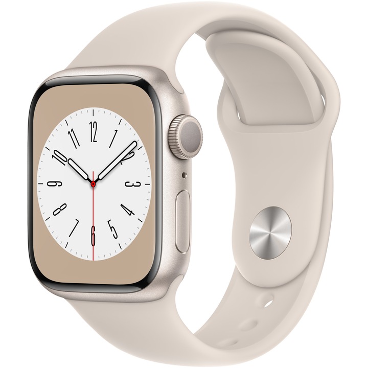 Смарт часовник Apple Watch 8, 41 мм, Starlight Aluminium Case, Starlight Sport Band