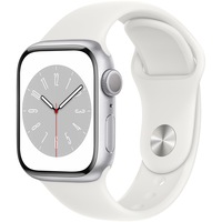 Apple Watch 8, GPS, Carcasa Silver Aluminium 41mm, White Sport Band