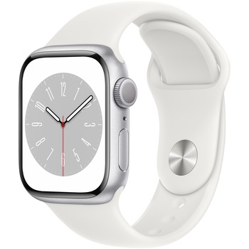 Apple Watch 8, GPS, Carcasa Silver Aluminium 41mm, White Sport Band Apple Watch 8, GPS, Carcasa Silver Aluminium 41mm, White Sport Band