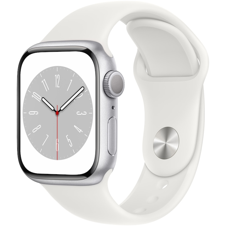 Apple Watch 8, GPS, Корпус Silver Aluminium 41mm, White Sport Band
