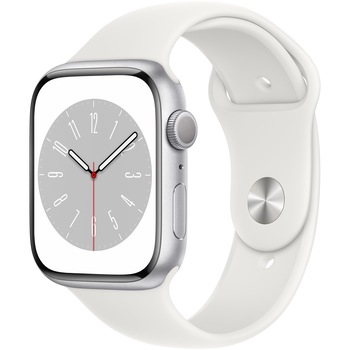 Apple Watch 8, GPS, Carcasa Silver Aluminium 45mm, White Sport Band Apple Watch 8, GPS, Carcasa Silver Aluminium 45mm, White Sport Band