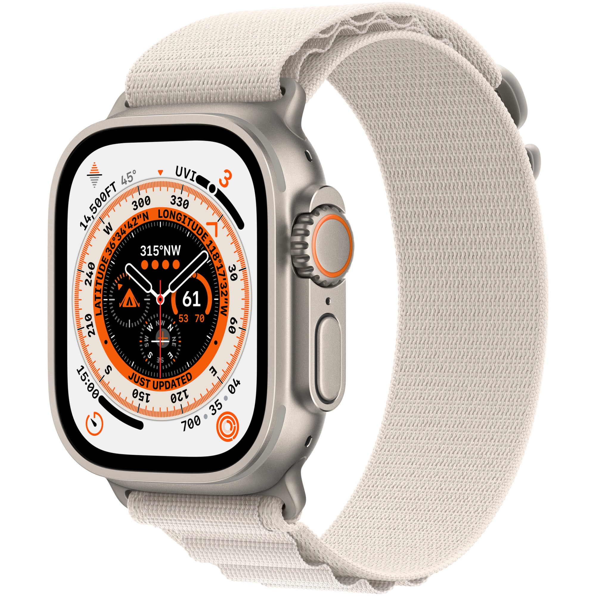 Apple Watch Ultra, GPS, Carcasa Titanium 49mm, Cellular, Alpine Medium Starlight Loop