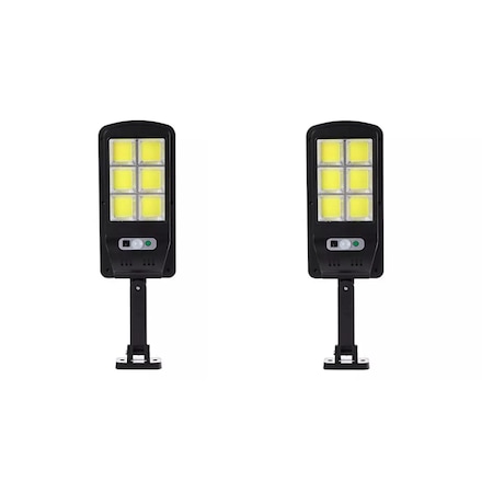 Set 2 X Lampa Solara Stradala 6COB 120 LED, Senzor de Miscare, Panou Solar Incorporat, Brat de Montare Inclus, Telecomanda cu Functii Multiple de Setare a Intensitatii Luminoase si Timpului de Functionare, IP65 Wateproof, Negru