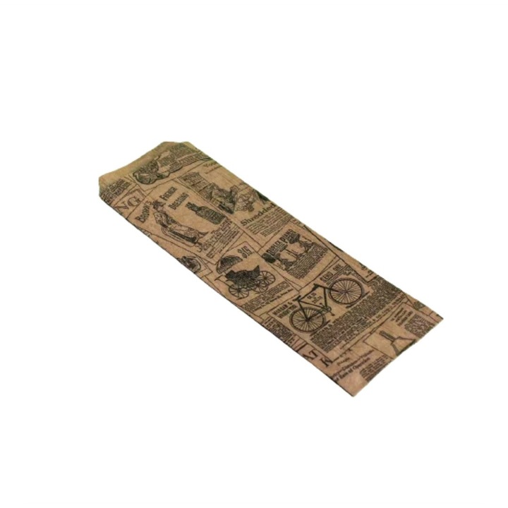 Set pungi pentru tacamuri kraft model ziar, 2000 buc, dimensiune 8x23cm