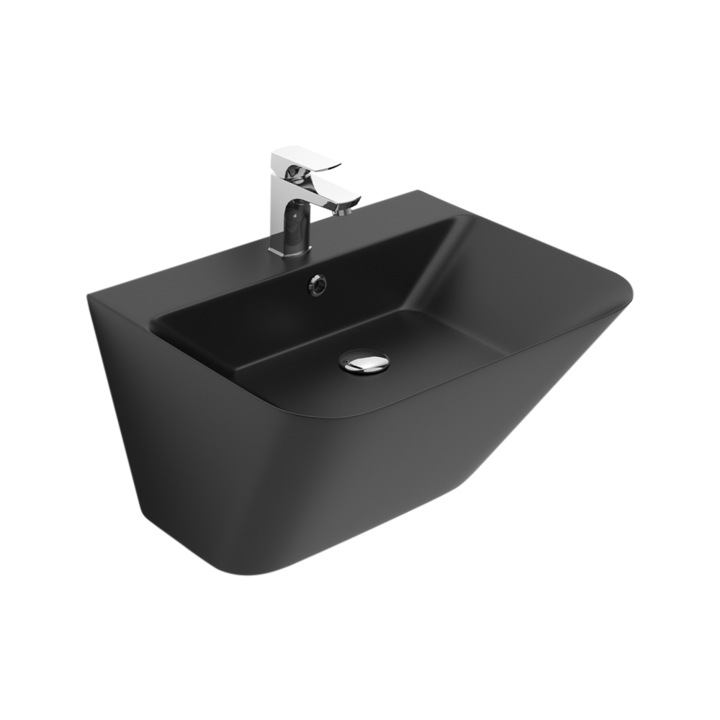 Lavoar Celesta Coral, 55 x 45 x 35 cm, monobloc cu semi-piedestal, ceramica, negru mat