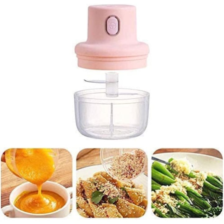 Mini tocator electric portabil, incarcare USB, 250ml, 45W, Roz