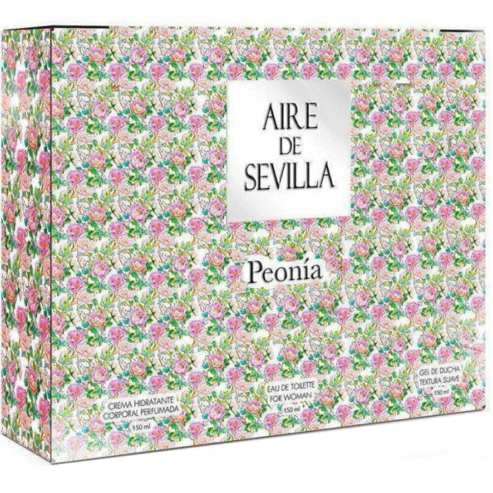 Set cadou Aire de Sevilla Peonia pentru femei: Apa de toaleta 150ml, Crema de corp 150ml, Crema de maini 50ml