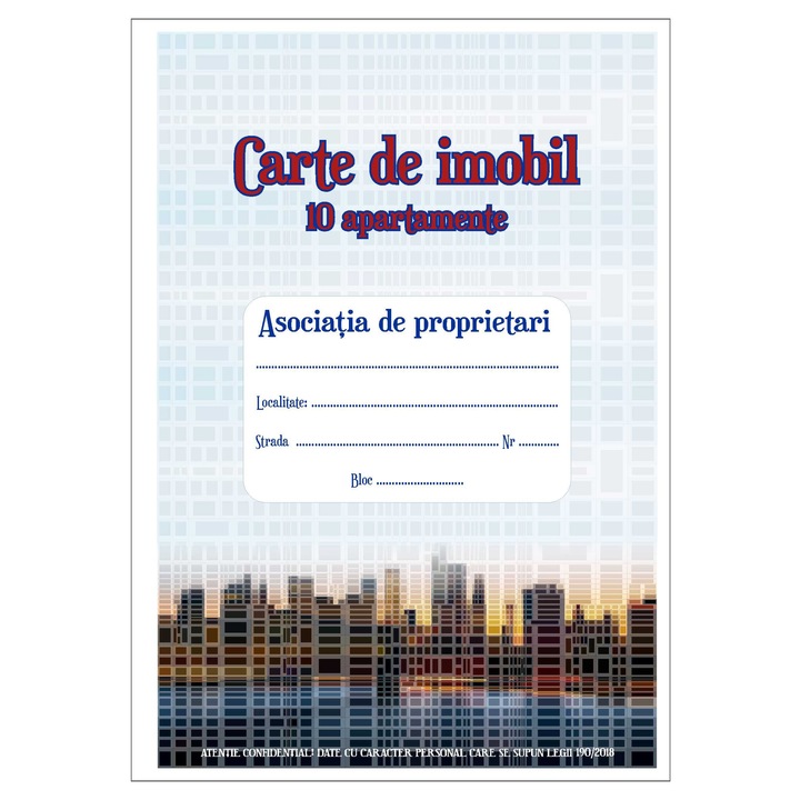 Carte de imobil pentru 10 apartamente, coperti din carton si plastic, 18 pagini, format A4