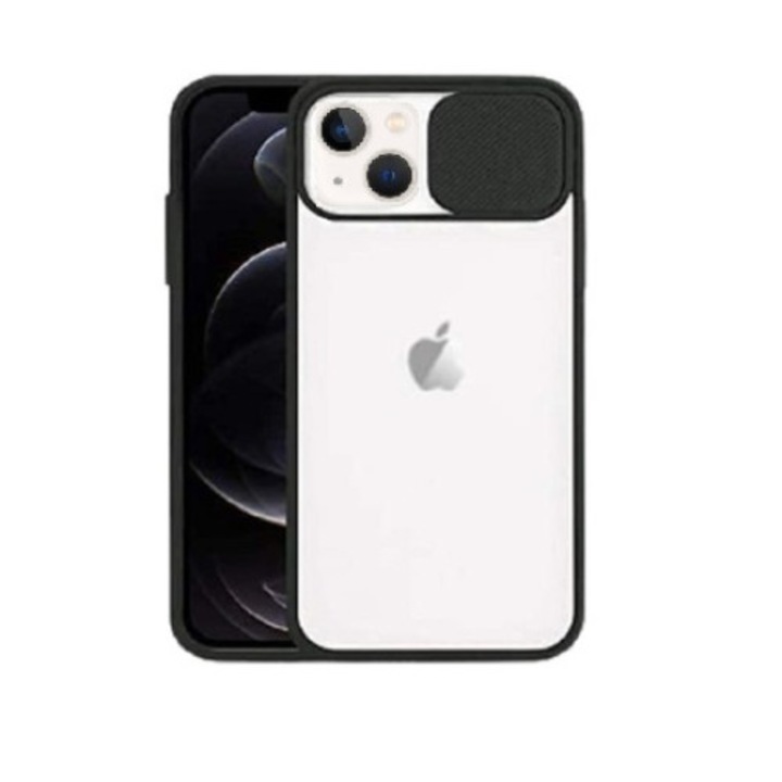 Husa silicon, compatibila cu Iphone 13 cu protectie camera, Negru