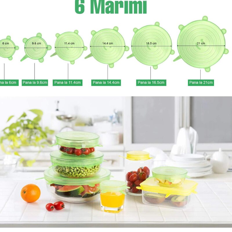 Set 12 capace flexibile din silicon, extensibile, dimensiuni diferite ...